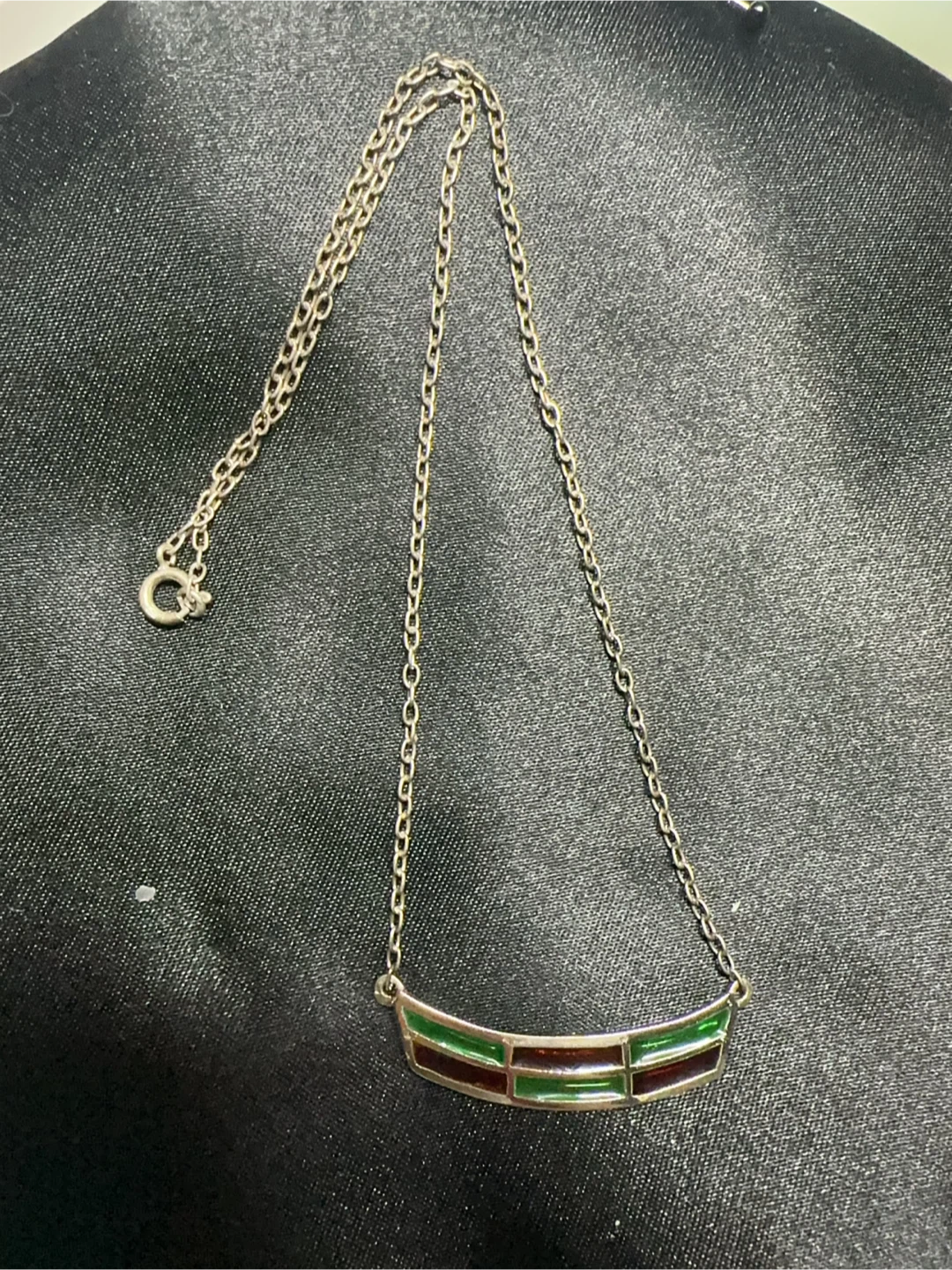 Vintage Enamel and Sterling Silver Bar Necklace