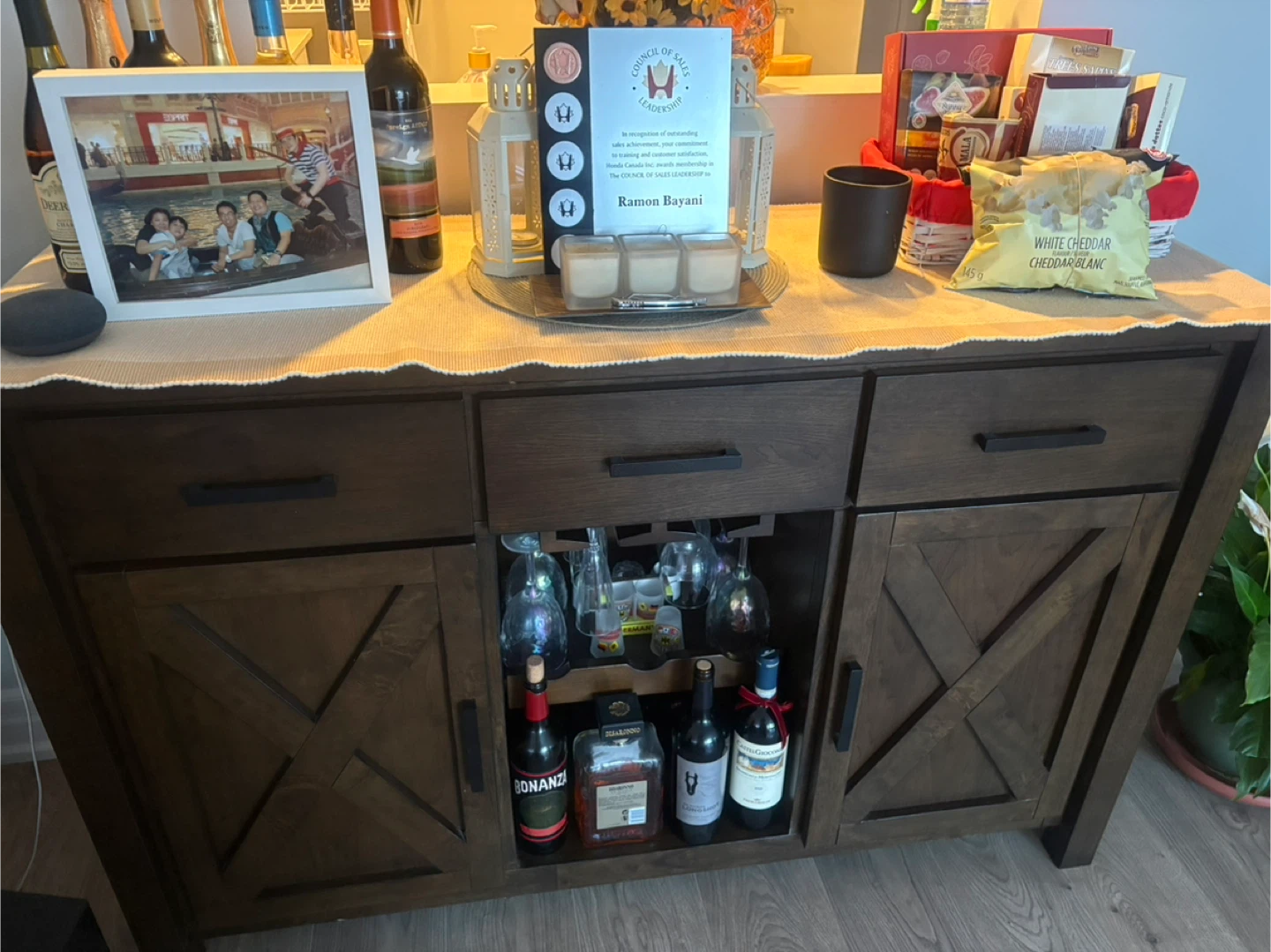 Dark Brown Wood Buffet / Sideboard with Wine Rack