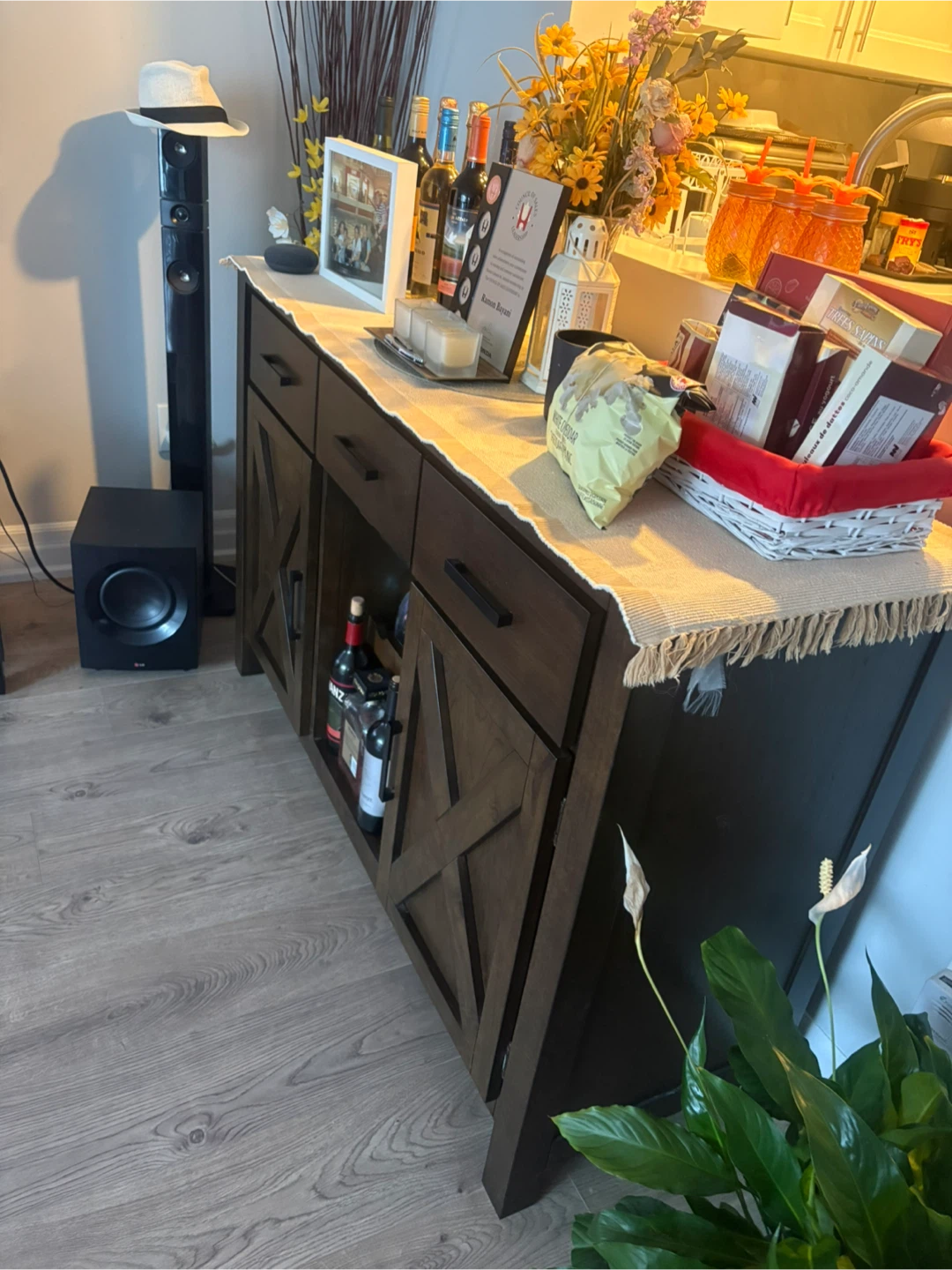 Dark Brown Wood Buffet / Sideboard with Wine Rack - photo 2