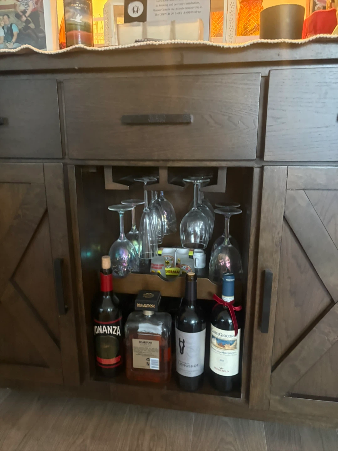 Dark Brown Wood Buffet / Sideboard with Wine Rack - photo 4
