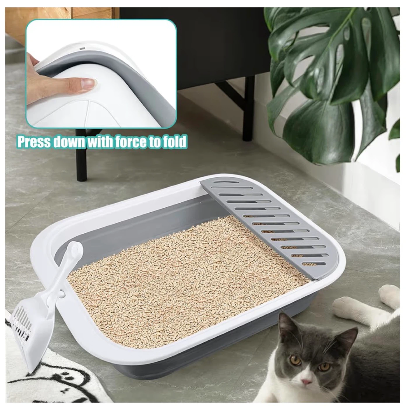 Collapsible Cat Litter Box with Scoop - photo 5