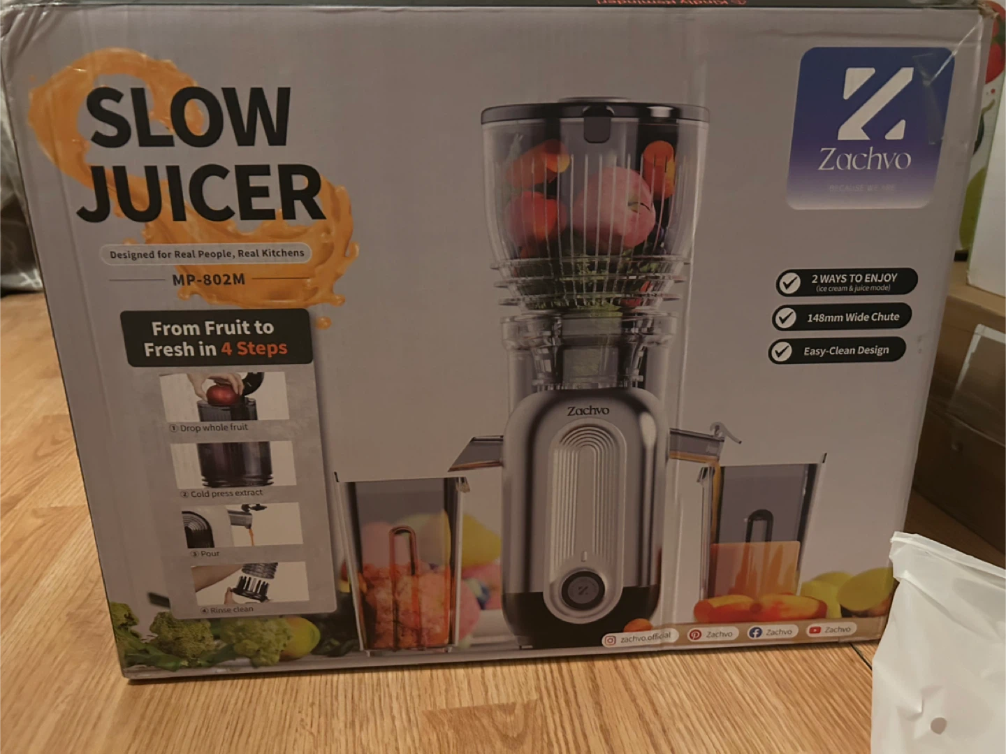 Zachvo Slow Juicer MP-802M with 148mm Chute