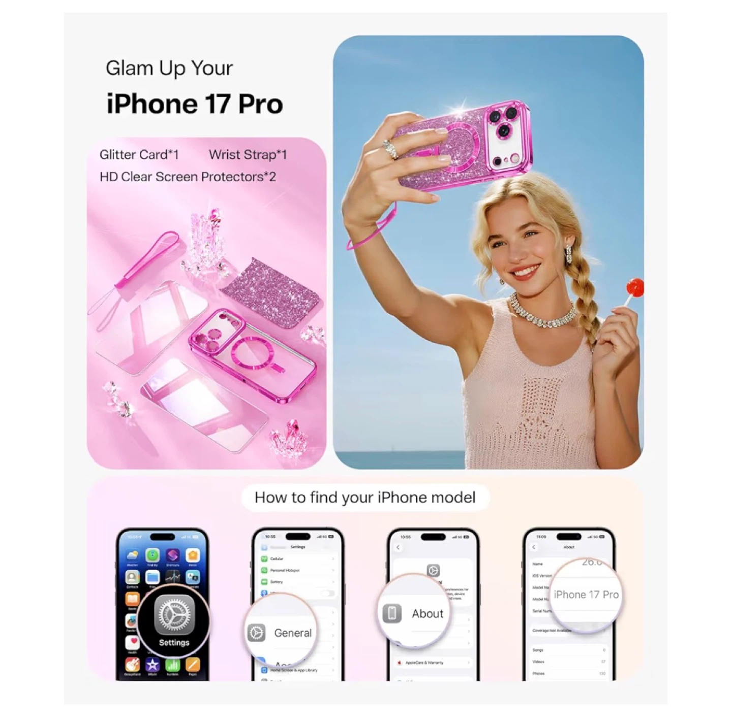 iPhone 17 Pro Glitter Case with MagSafe and Screen Protectors - photo 5