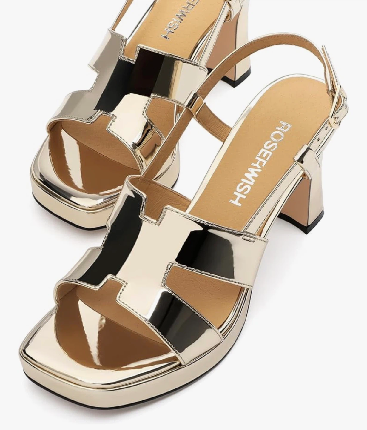 ROSEWISH Gold Metallic Platform Block Heel Sandals - photo 3