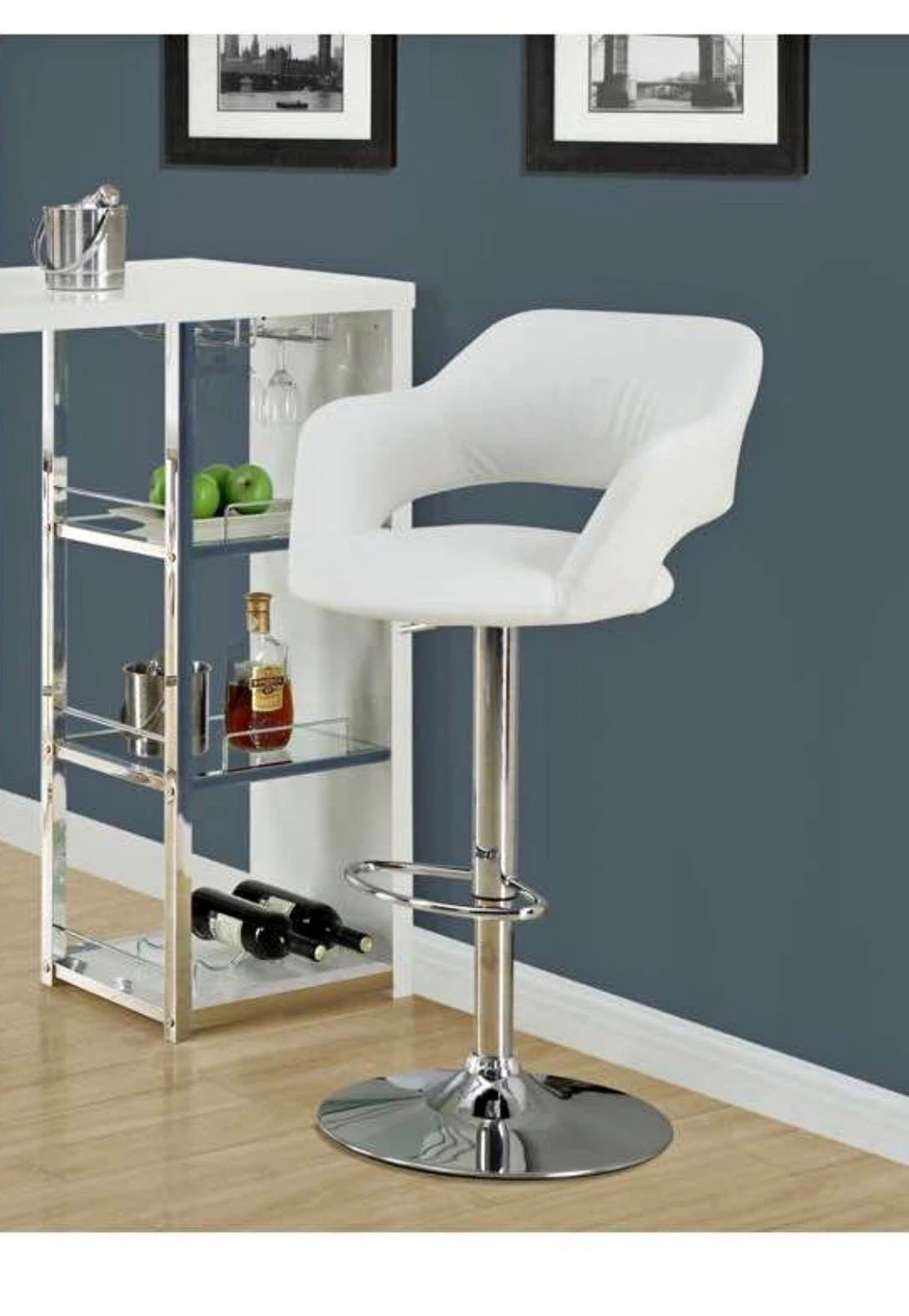 Monarch Specialties White Bar Stool with Chrome Hydraulic Lift - photo 4