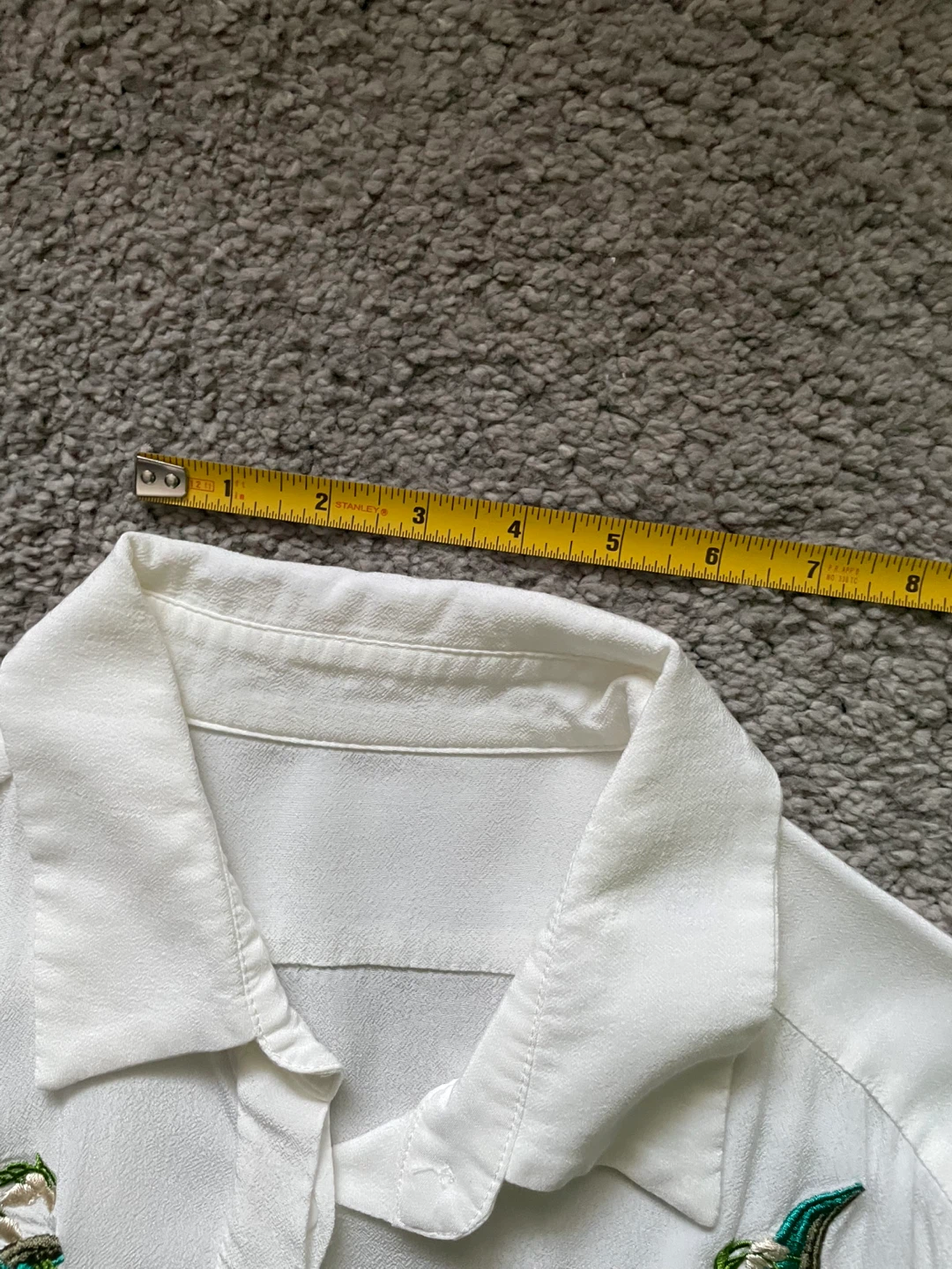 White Long Sleeve Button-Up Shirt with Floral Embroidery - photo 4
