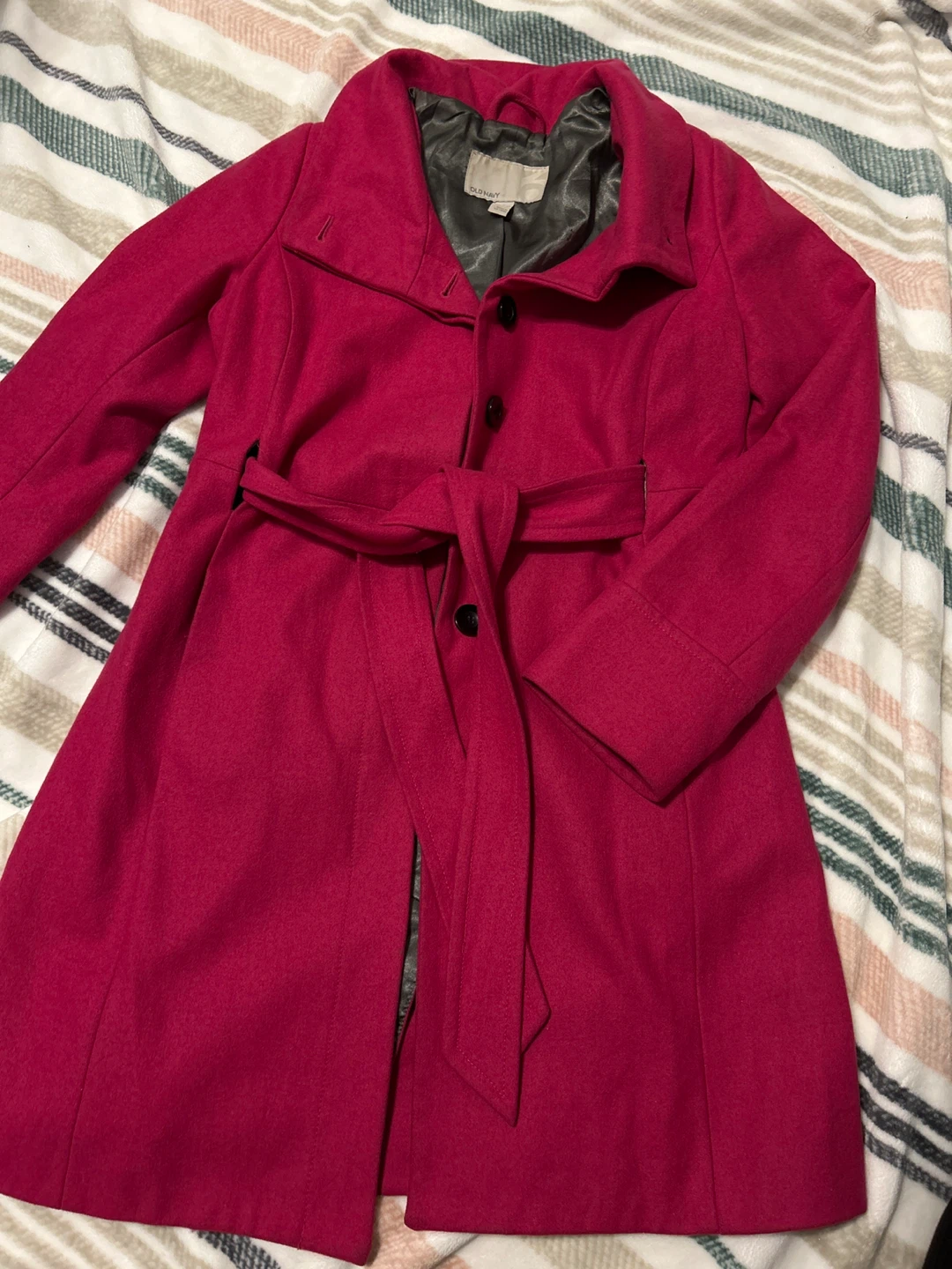 Old Navy Pink Belted Wool Blend Coat