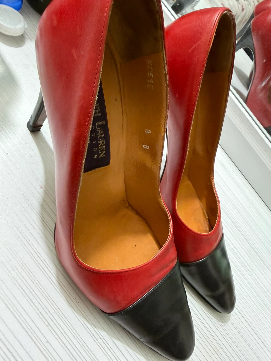 Ralph Lauren Collection Red and Black Leather Heels Size 8B - photo 5