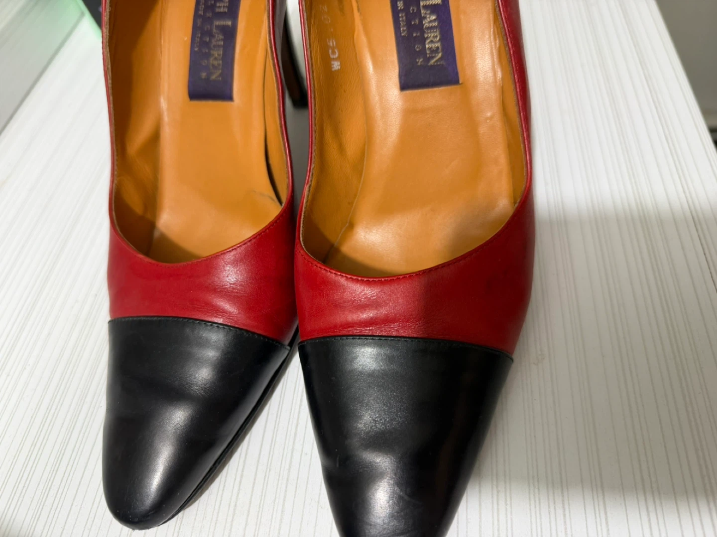 Ralph Lauren Collection Red and Black Leather Heels Size 8B - photo 4