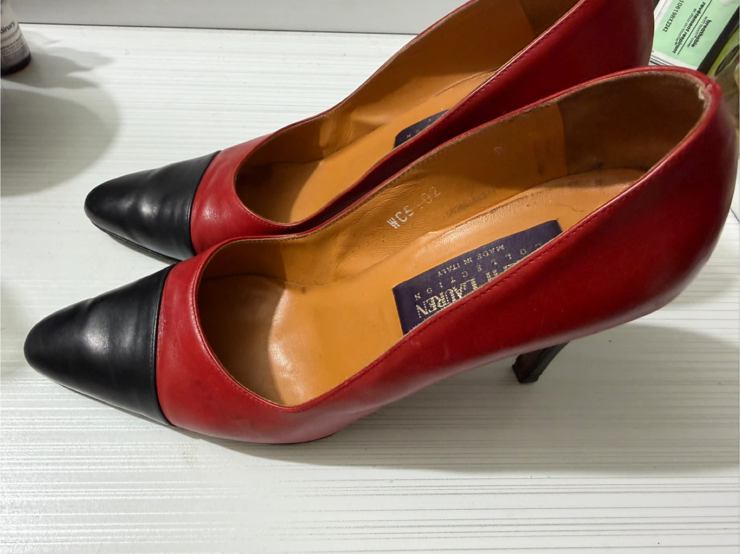 Ralph Lauren Collection Red and Black Leather Heels Size 8B - photo 2