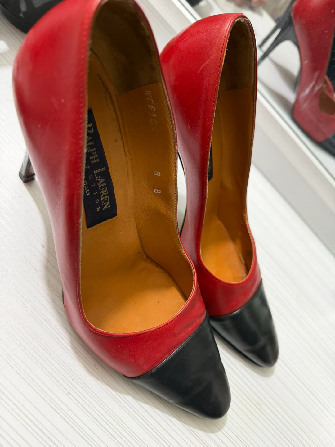 Ralph Lauren Collection Red and Black Leather Heels Size 8B - photo 3