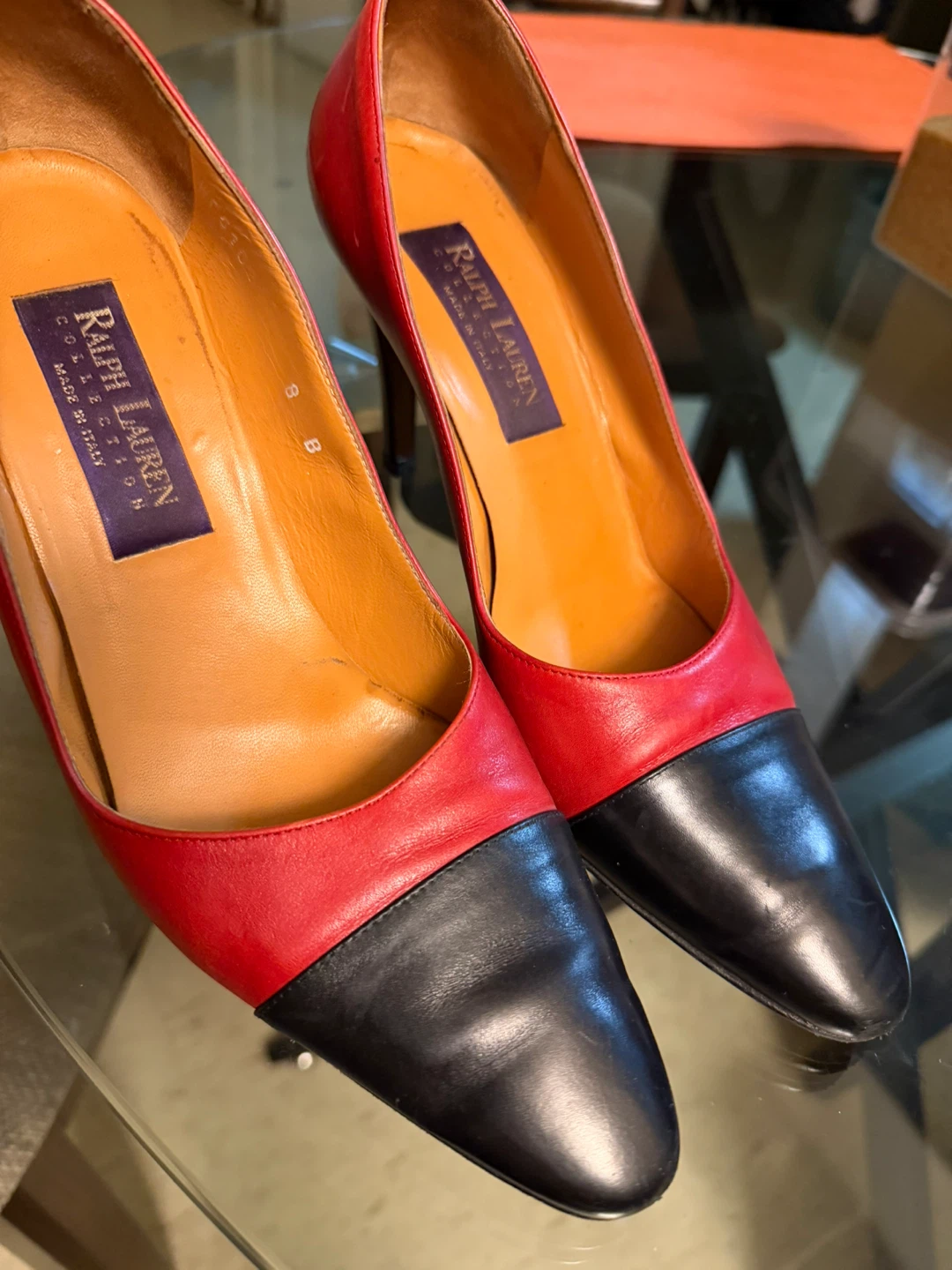 Ralph Lauren Collection Red and Black Leather Heels Size 8B