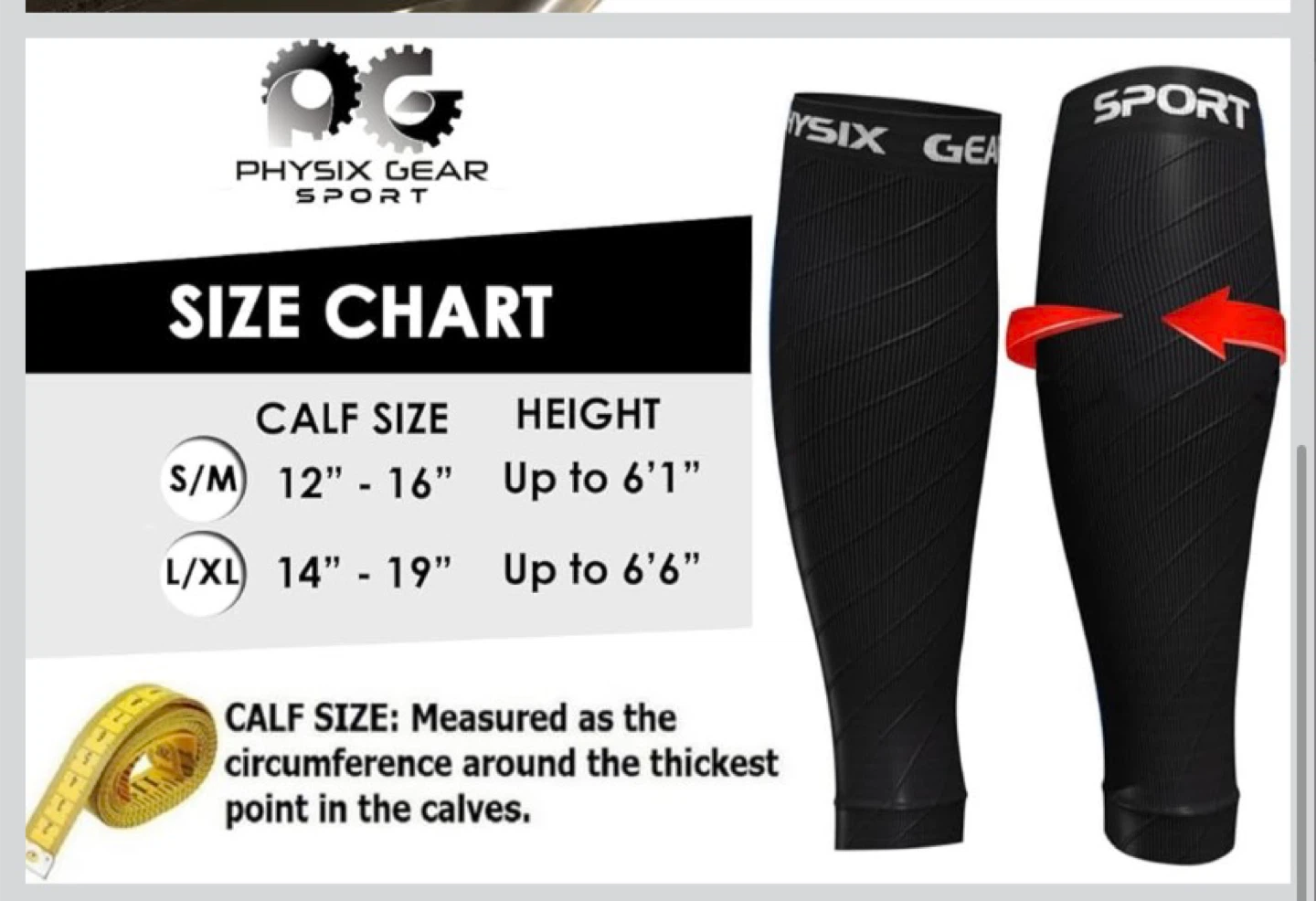 Physix Gear Sport Calf Sleeves Graduated Compression Unisex
