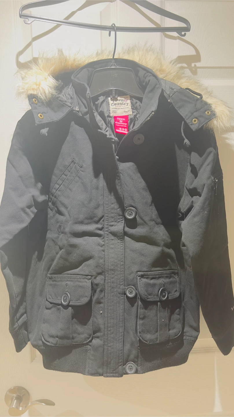 Town & Country Black Parka Jacket with Fur Trim