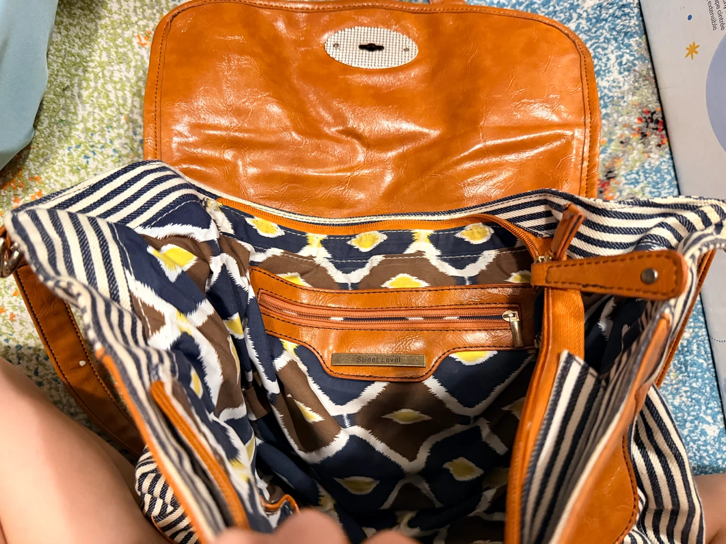 Brown Faux Leather Satchel Bag with Stripes🏆 - photo 2
