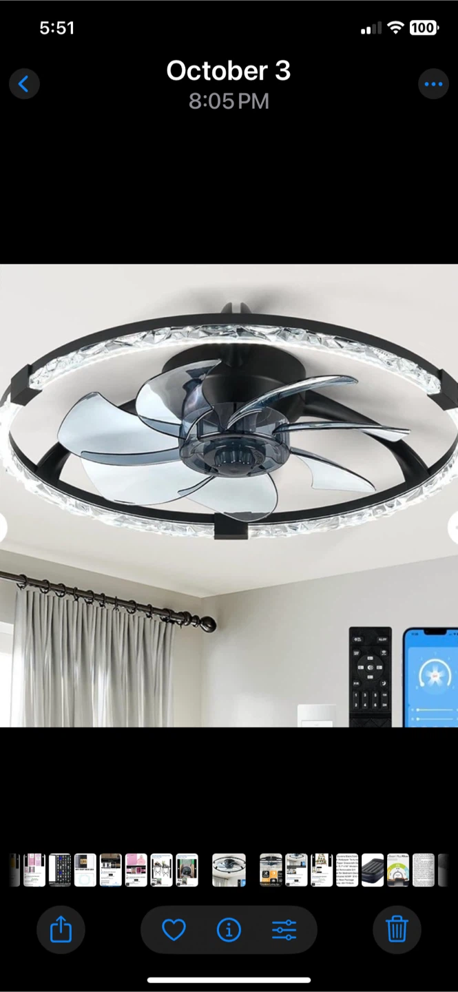 Hordxin 19.7" Black Ceiling Fan with Light - photo 2