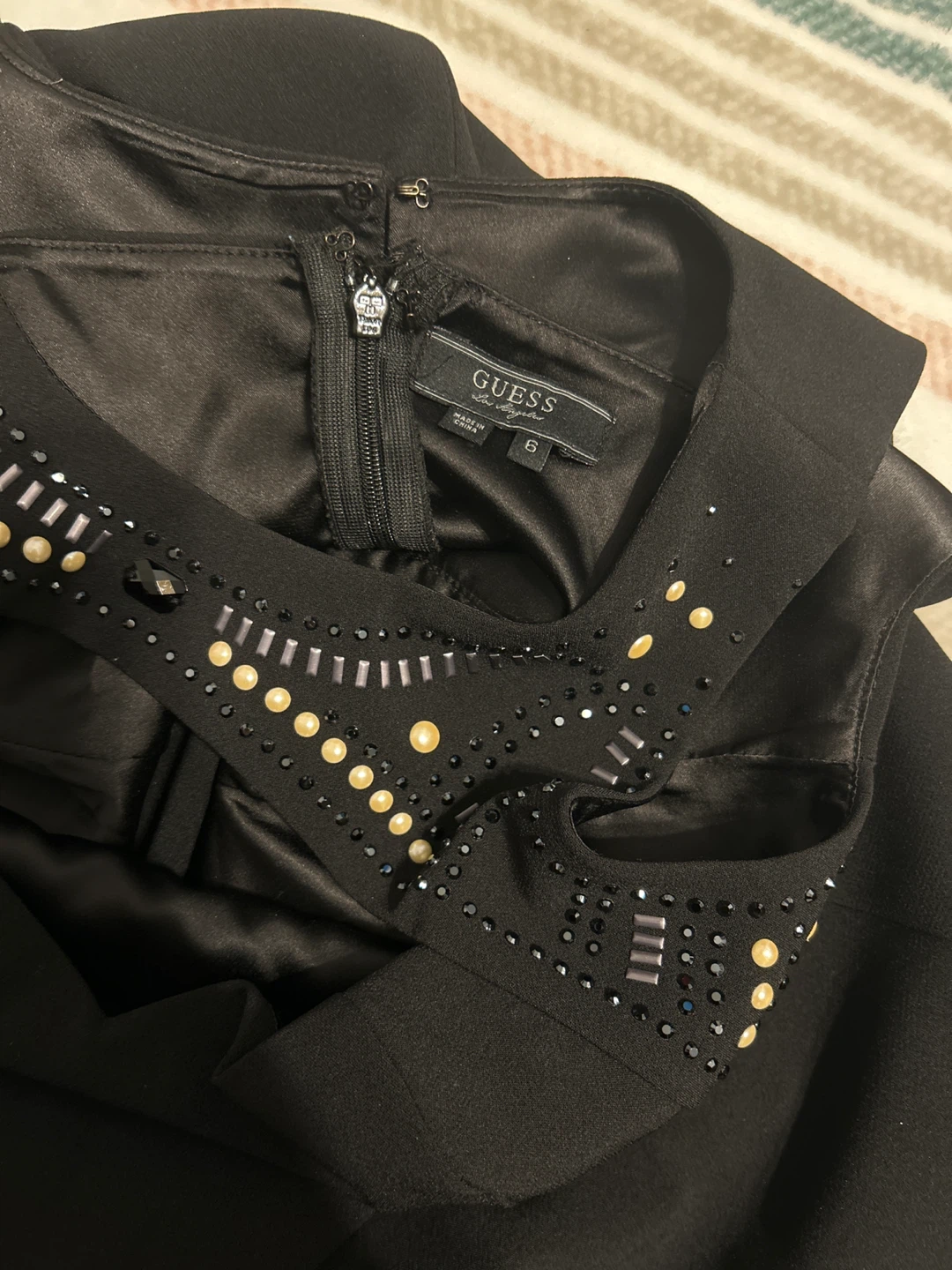 Guess Black Beaded Embellished Cutout Dress Size 8