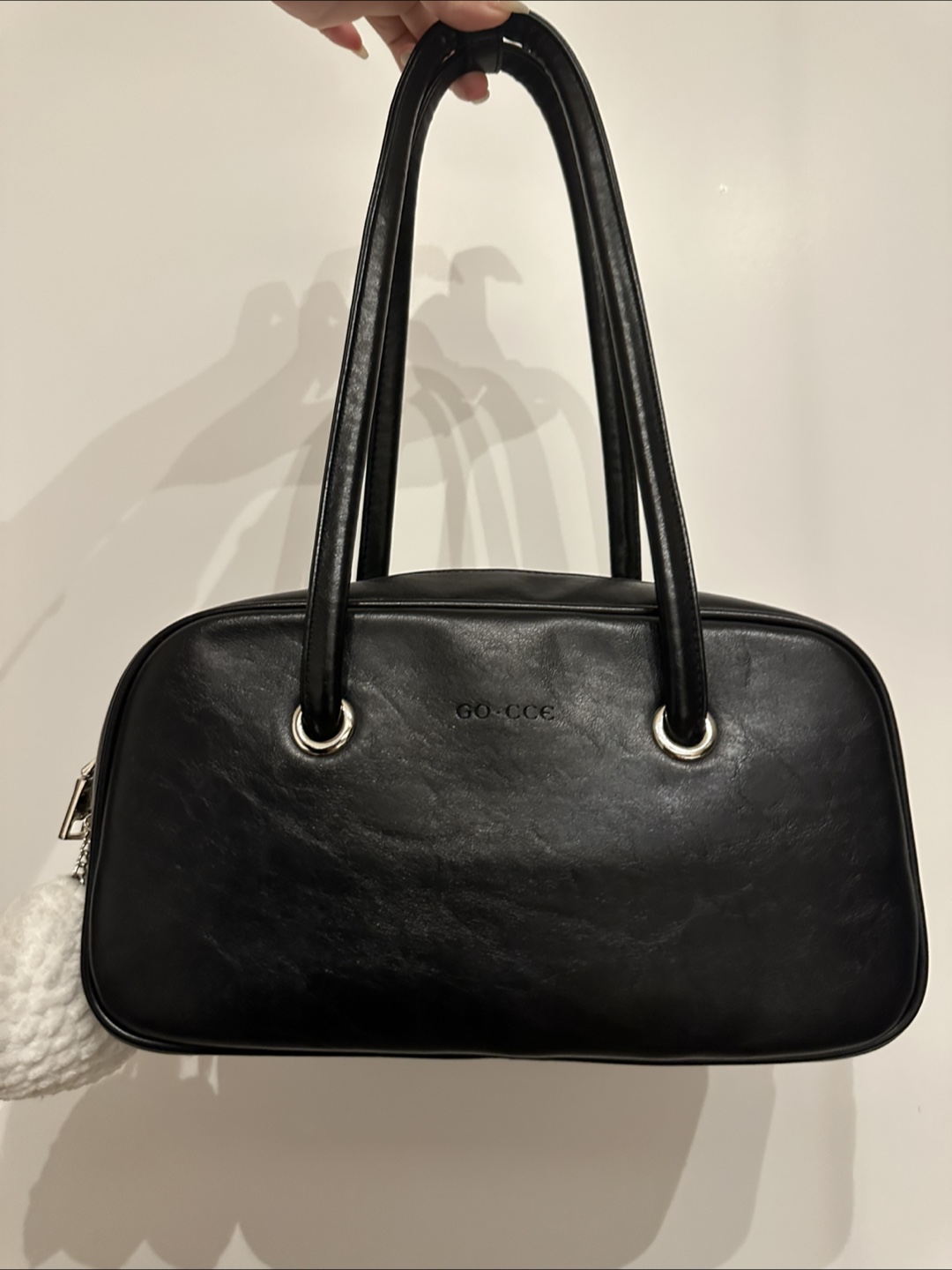 Black Faux Leather Shoulder Bag