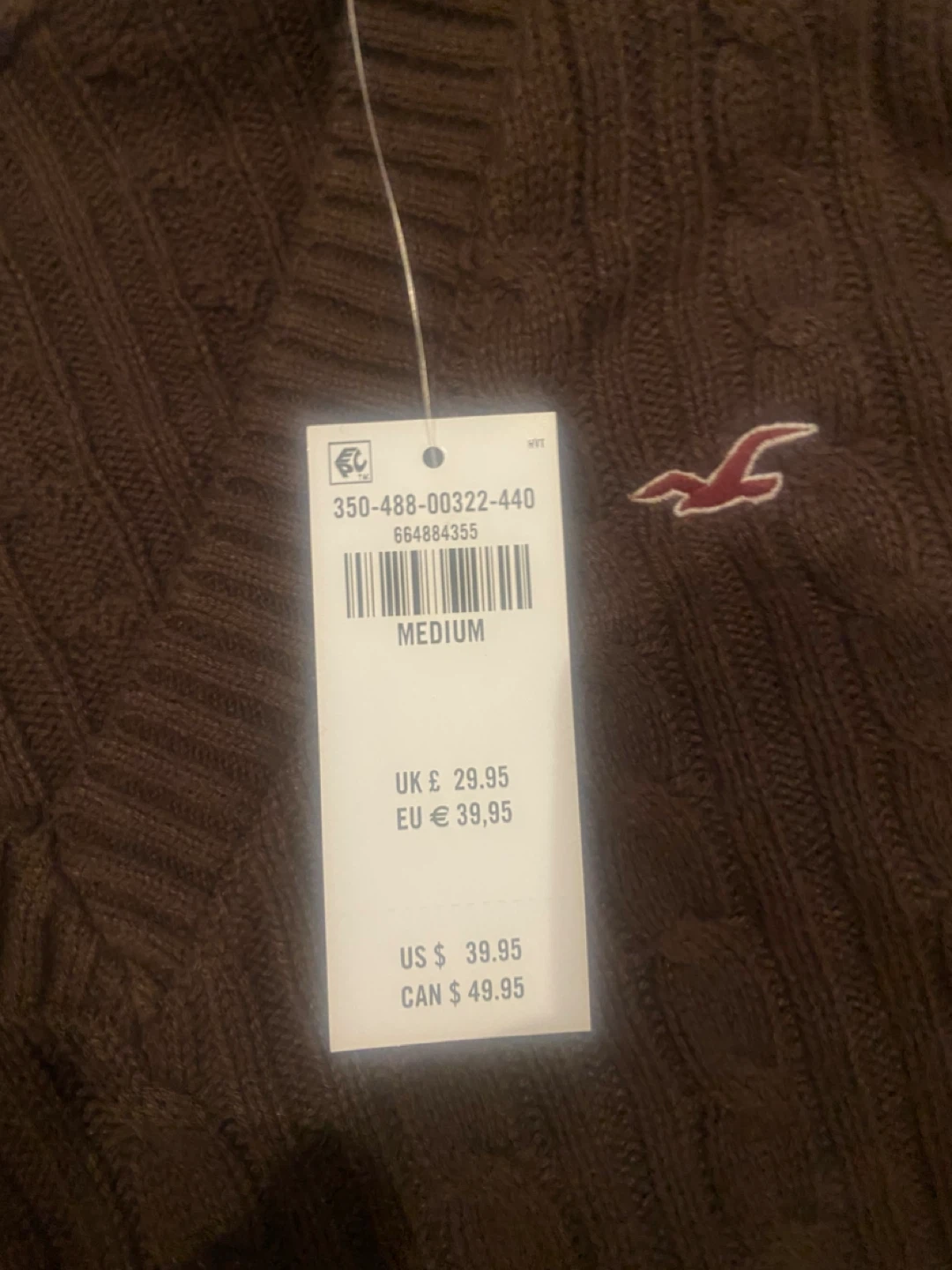 Hollister Brown Cable Knit V-Neck Sweater - Medium - photo 2