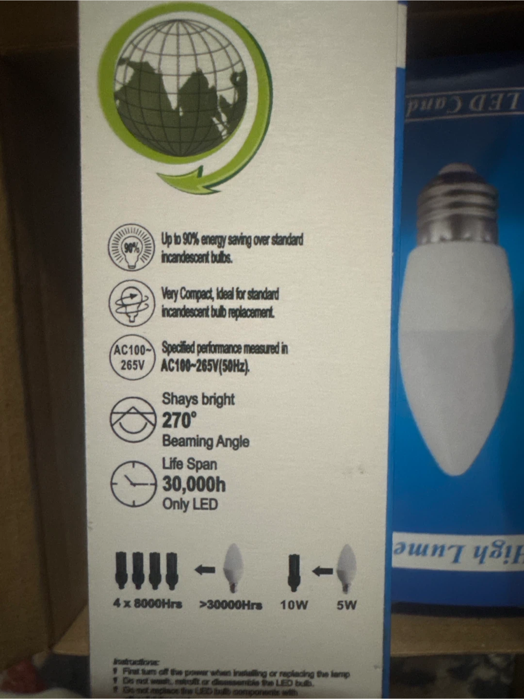 DDSZM LED Candle Light Bulb E12 6W 5000K Cool White - photo 2