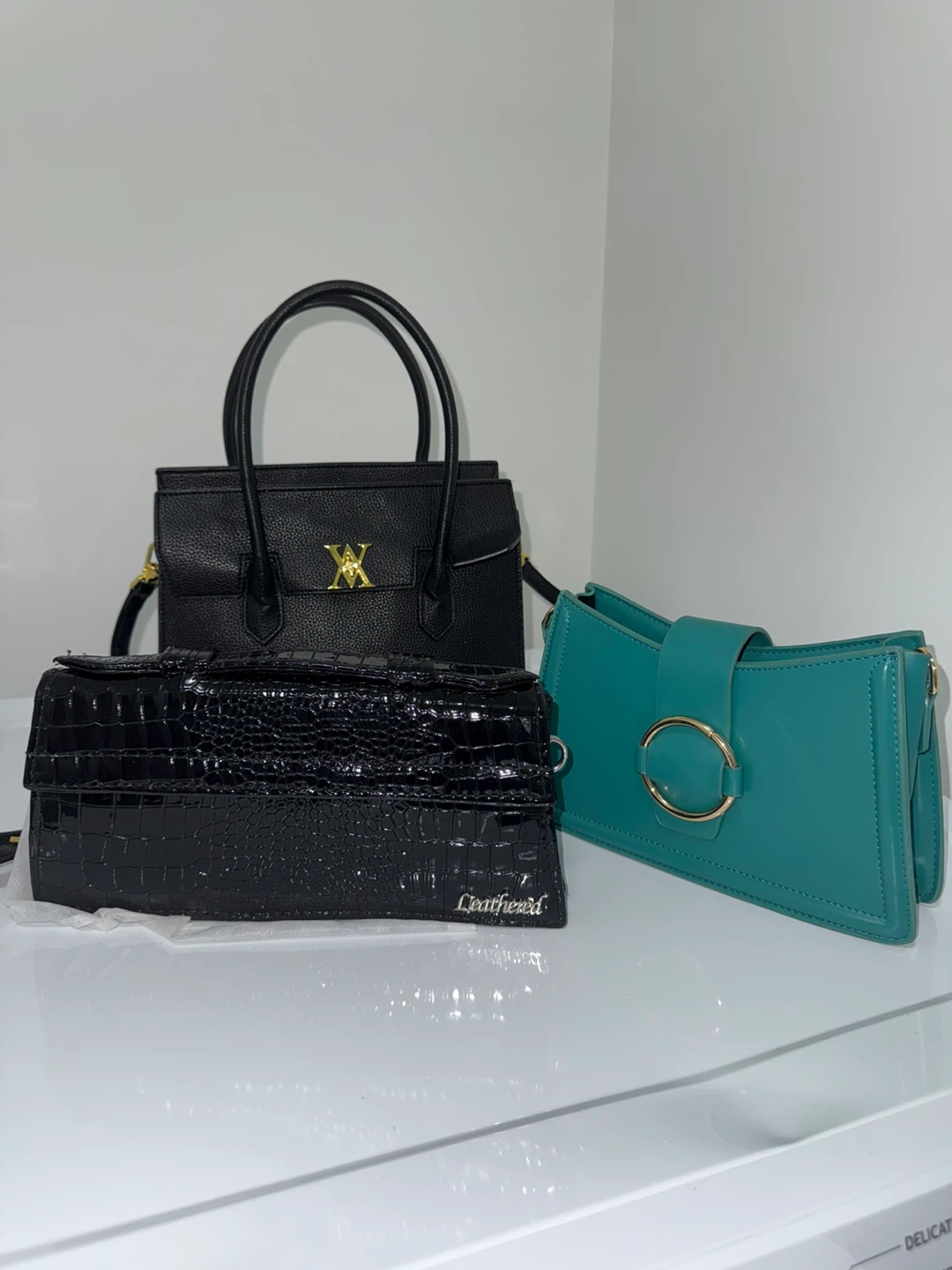 3 Women's Handbags -Black versse , Black Croc, Teal Shoulder Bag