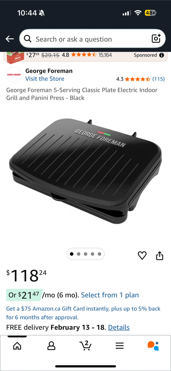 George Foreman 5-Serving Grill & Panini Press - photo 3
