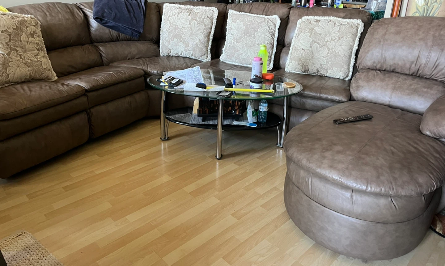 Large Brown Leather Sectional Couch
