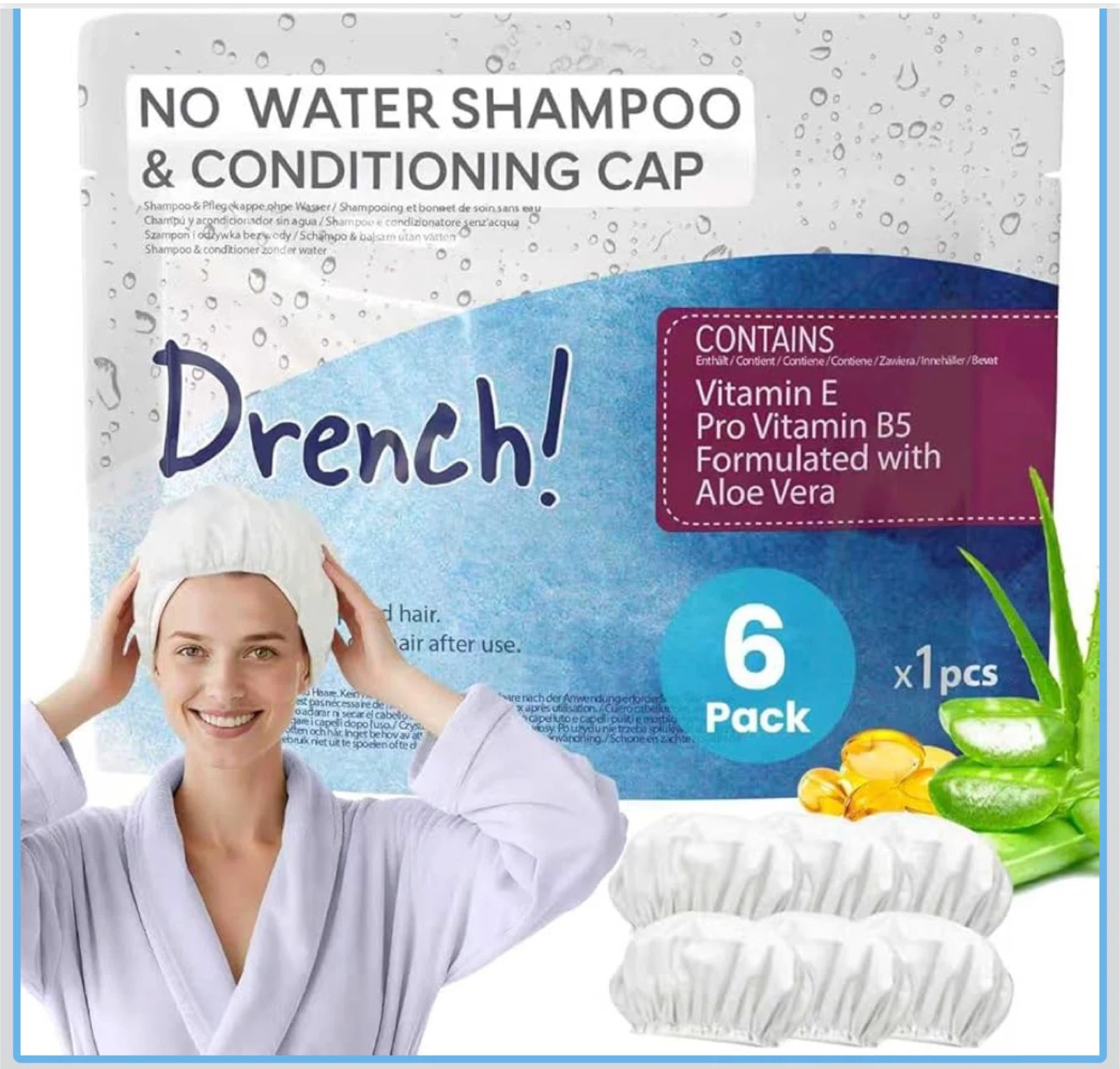 Drench! No Water Shampoo & Conditioning Caps - 6 Pack