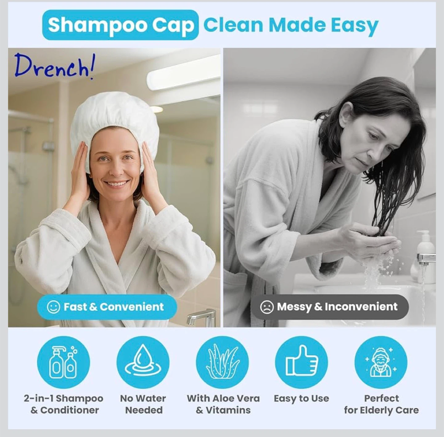 Drench! No Water Shampoo & Conditioning Caps - 6 Pack - photo 2