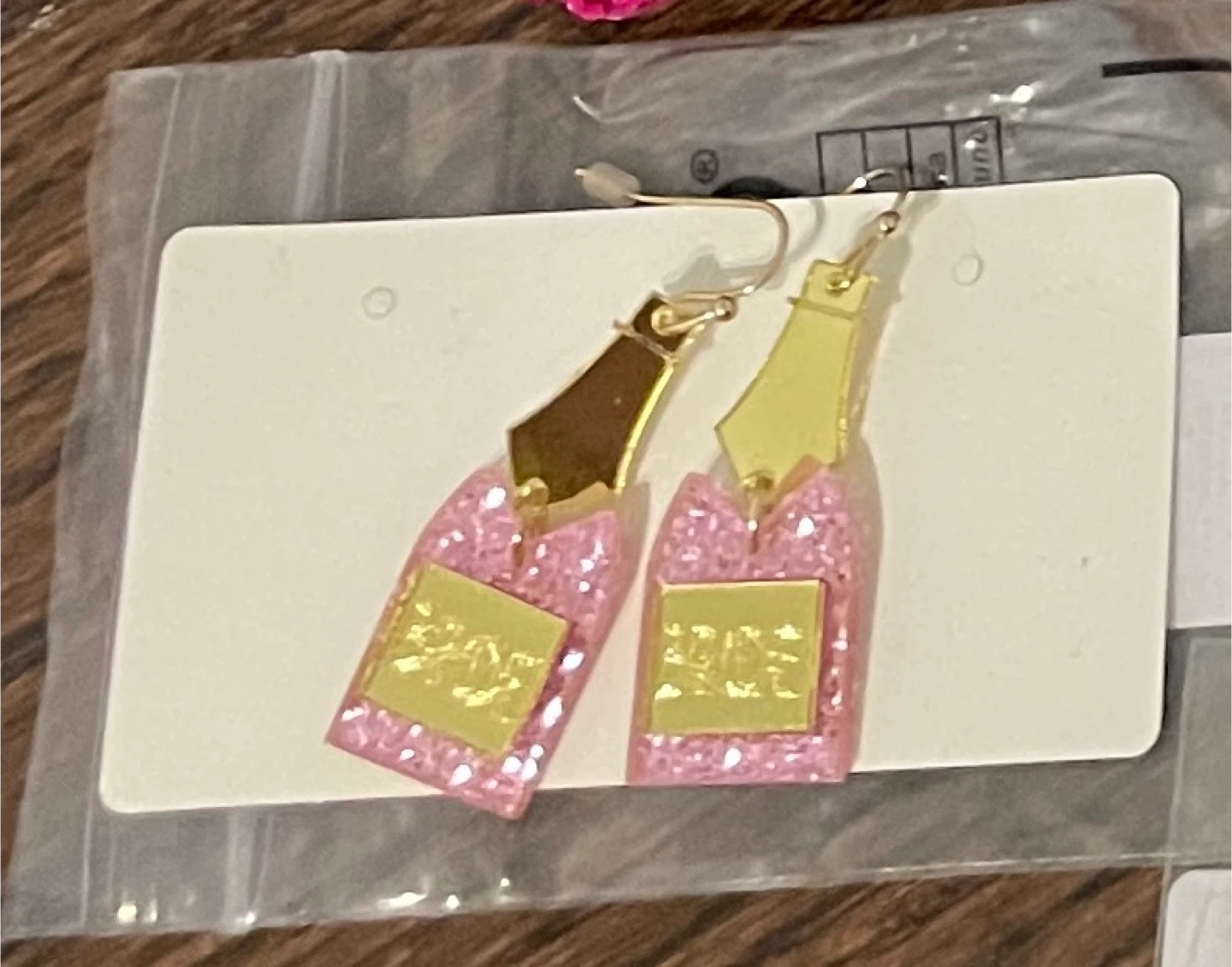Bride Champagne Bottle Earrings Pink Glitter - photo 3