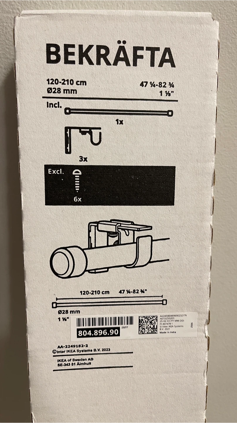 IKEA BEKRÄFTA Curtain Rod Set White 120-210 cm