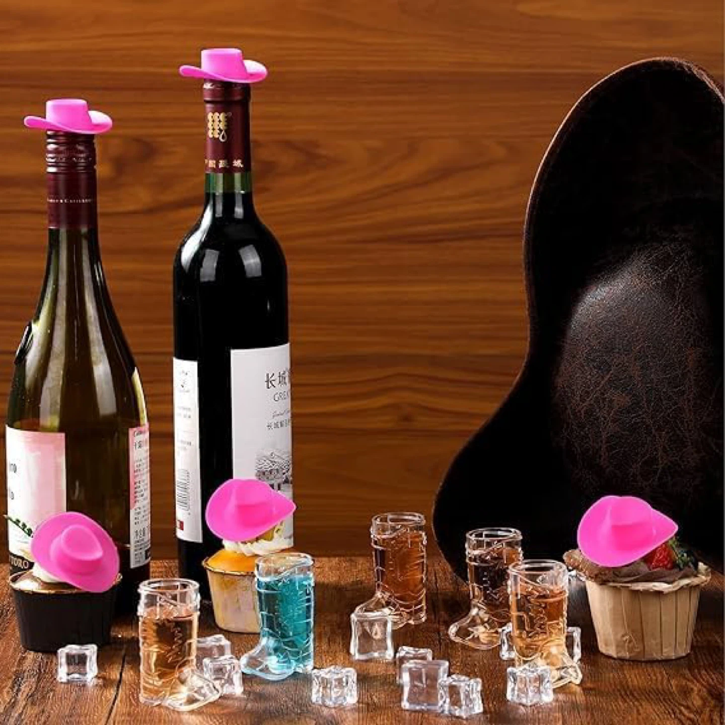 Set of 20 pcs: 10 Pink Cowboy Hats + 10 Shot Glass Toppers - photo 3