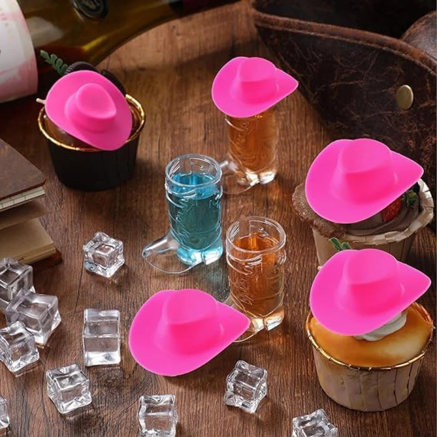 Set of 20 pcs: 10 Pink Cowboy Hats + 10 Shot Glass Toppers - photo 2