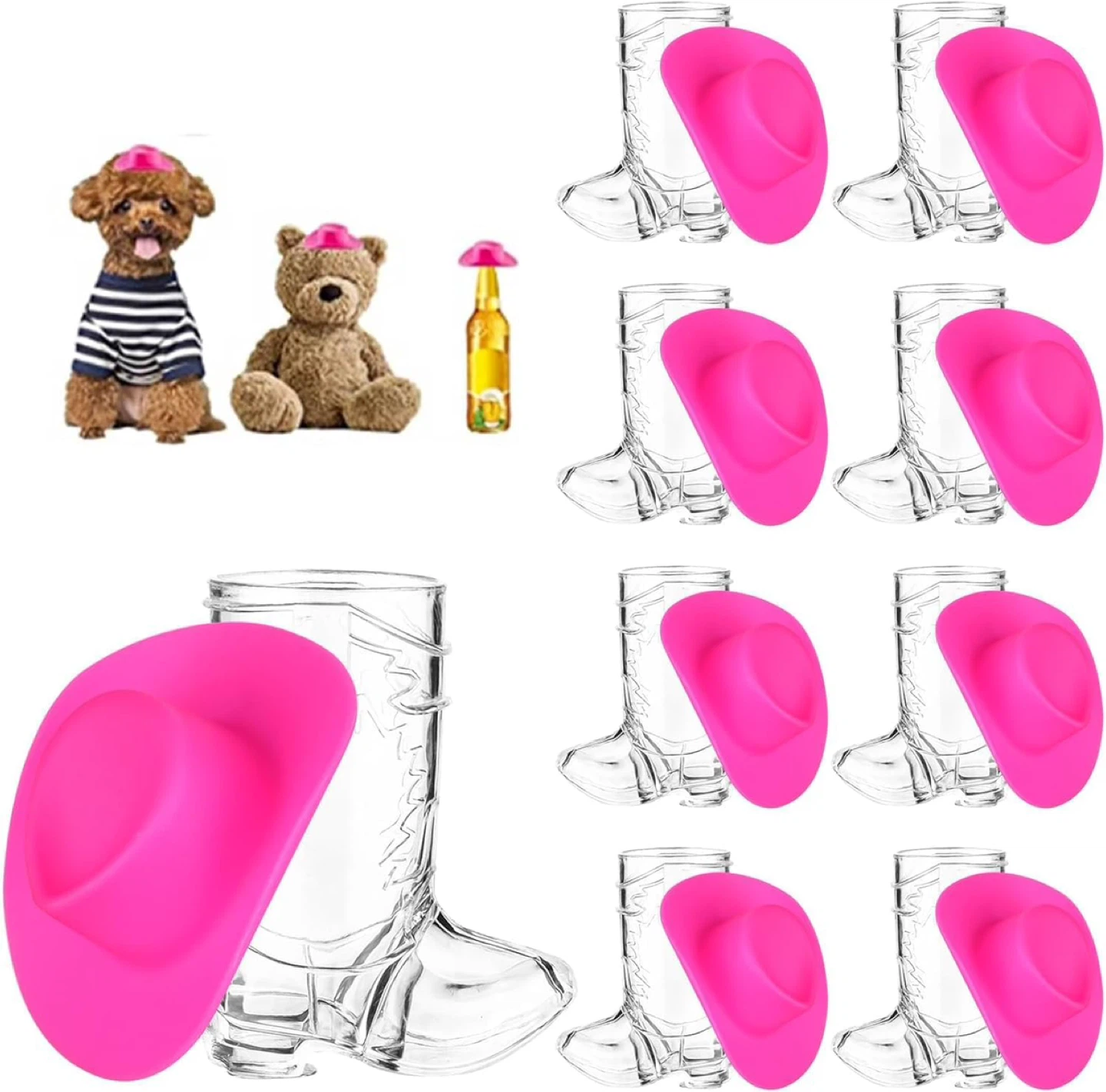Set of 20 pcs: 10 Pink Cowboy Hats + 10 Shot Glass Toppers - photo 4