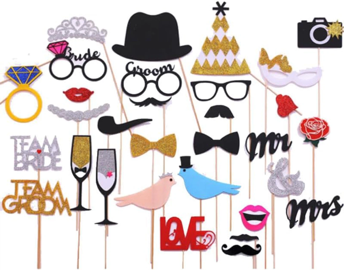 Set or 31 Wedding Photo Booth Props Set