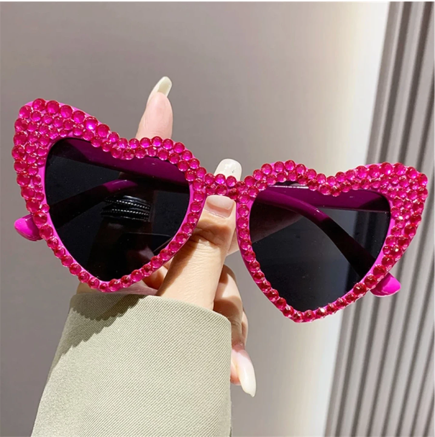 Pink Heart Rhinestone Sunglasses