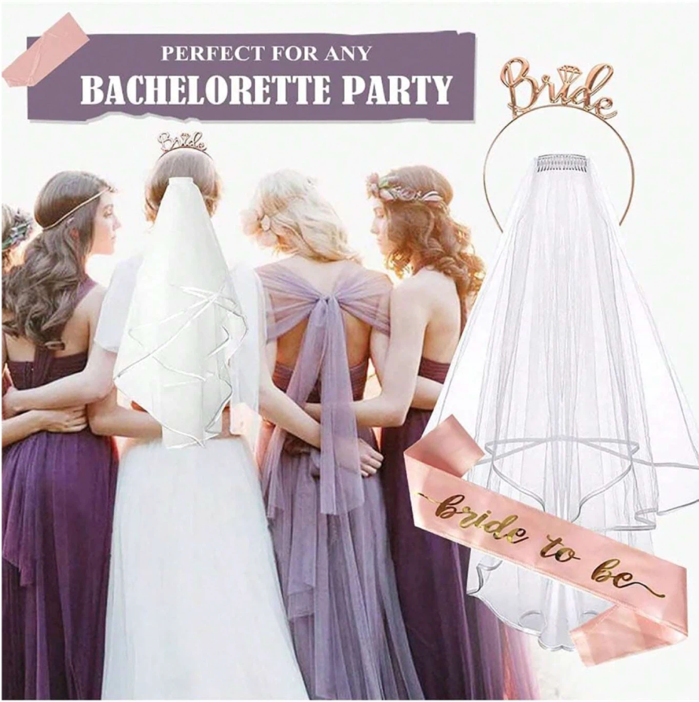 Set of Bride to Be Sash, Veil, and Headband - photo 3