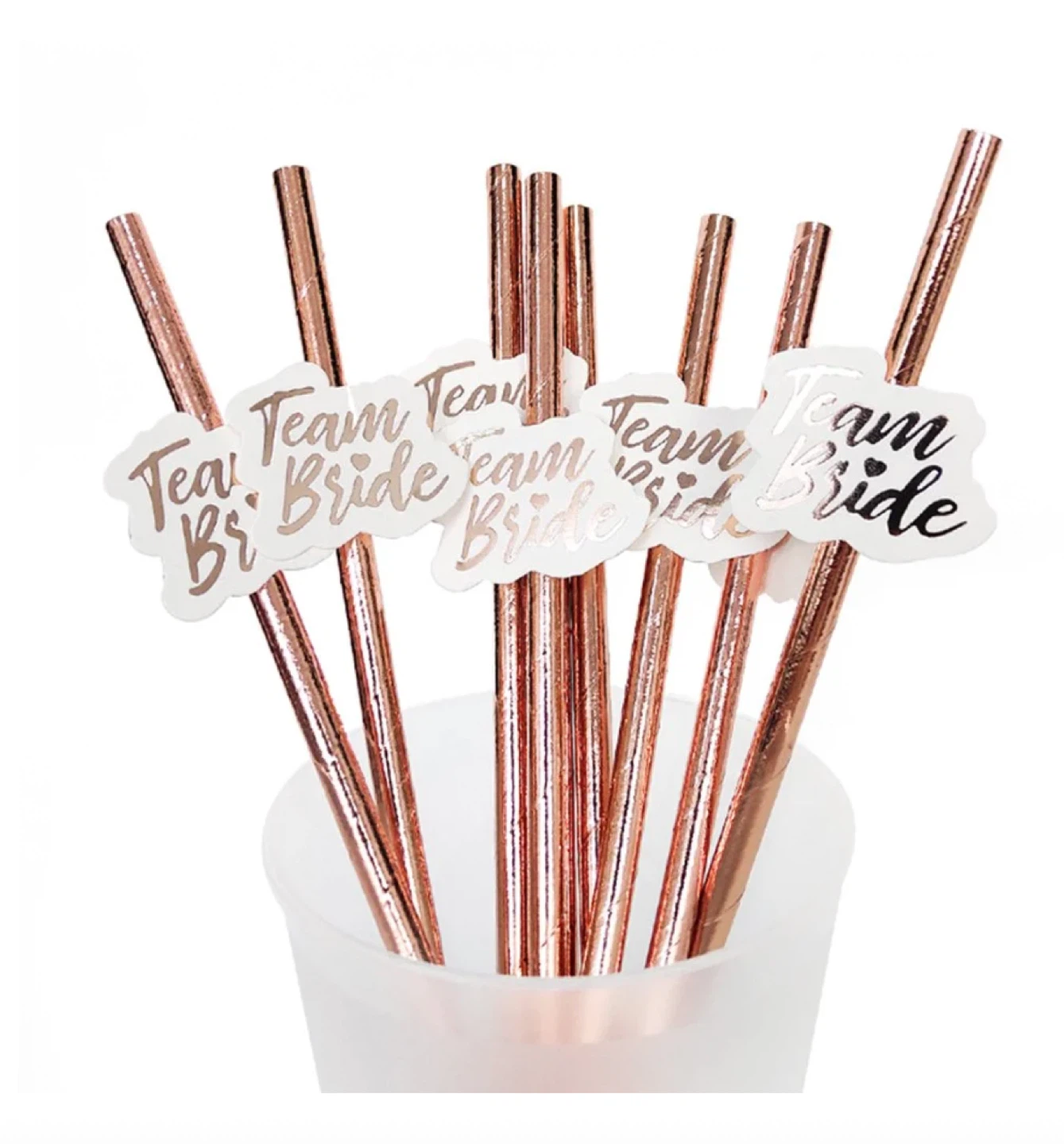 Set of 10 DIY Team Bride Rose Gold Straws