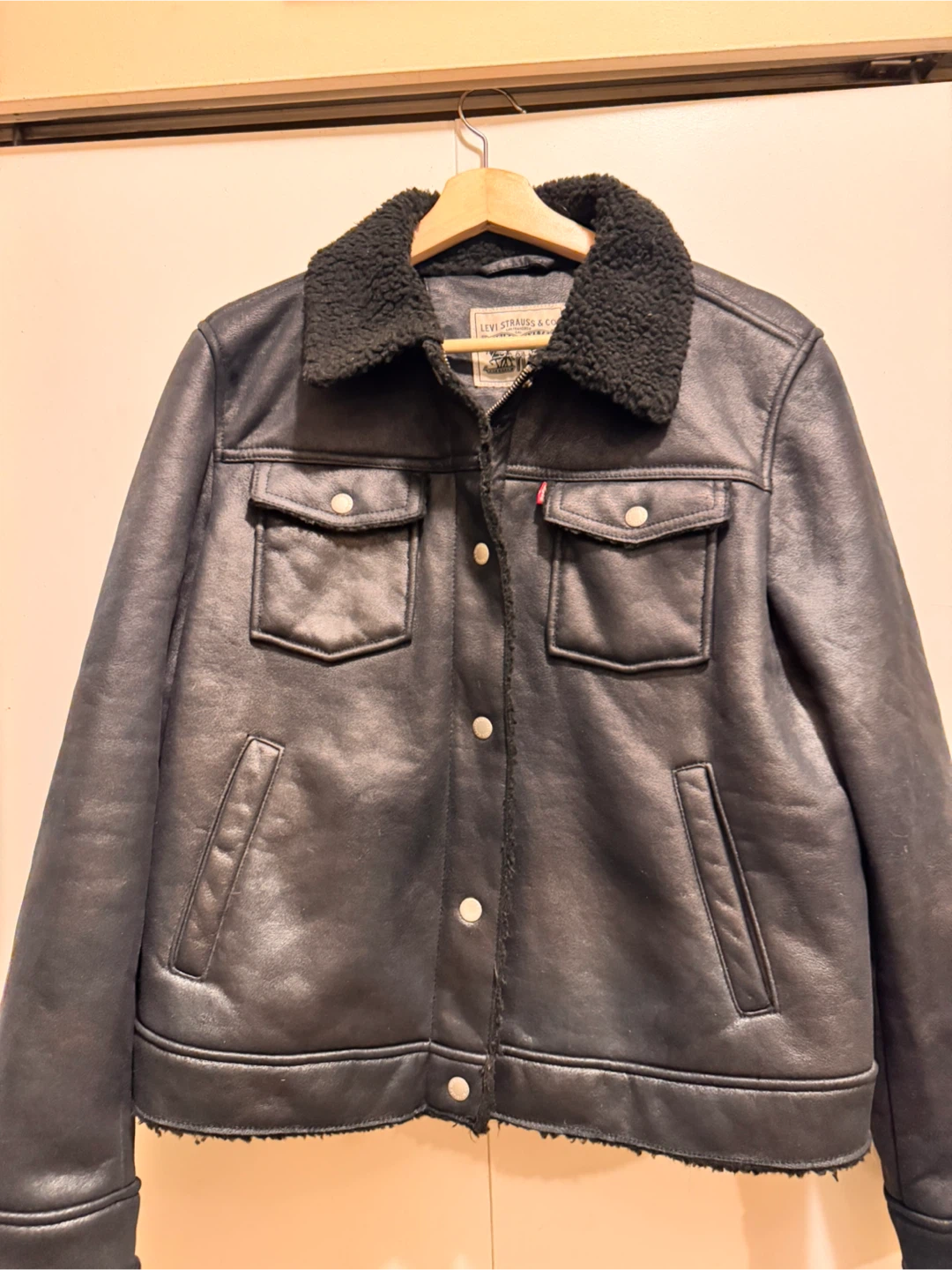 Levi's Black Faux Leather Sherpa Collar Jacket