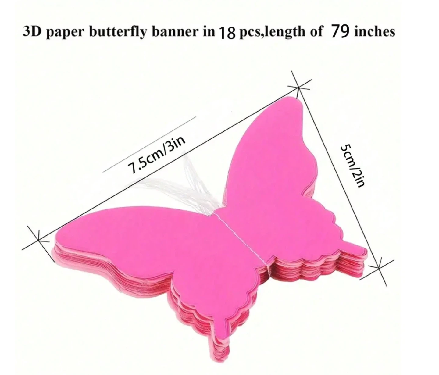 Dual-toned Pink 3D Paper Butterfly Banner / Garland - photo 4