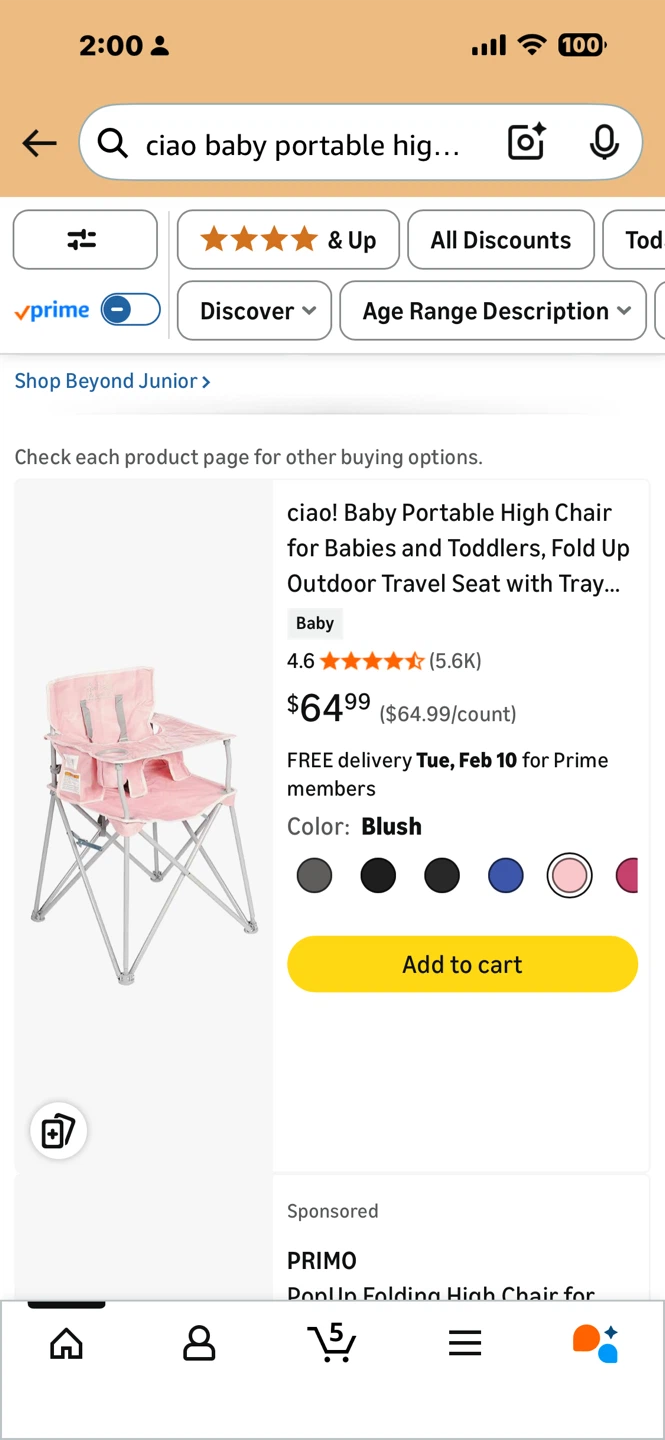 Ciao! Baby Portable Pink Folding High Chair with Tray - photo 4