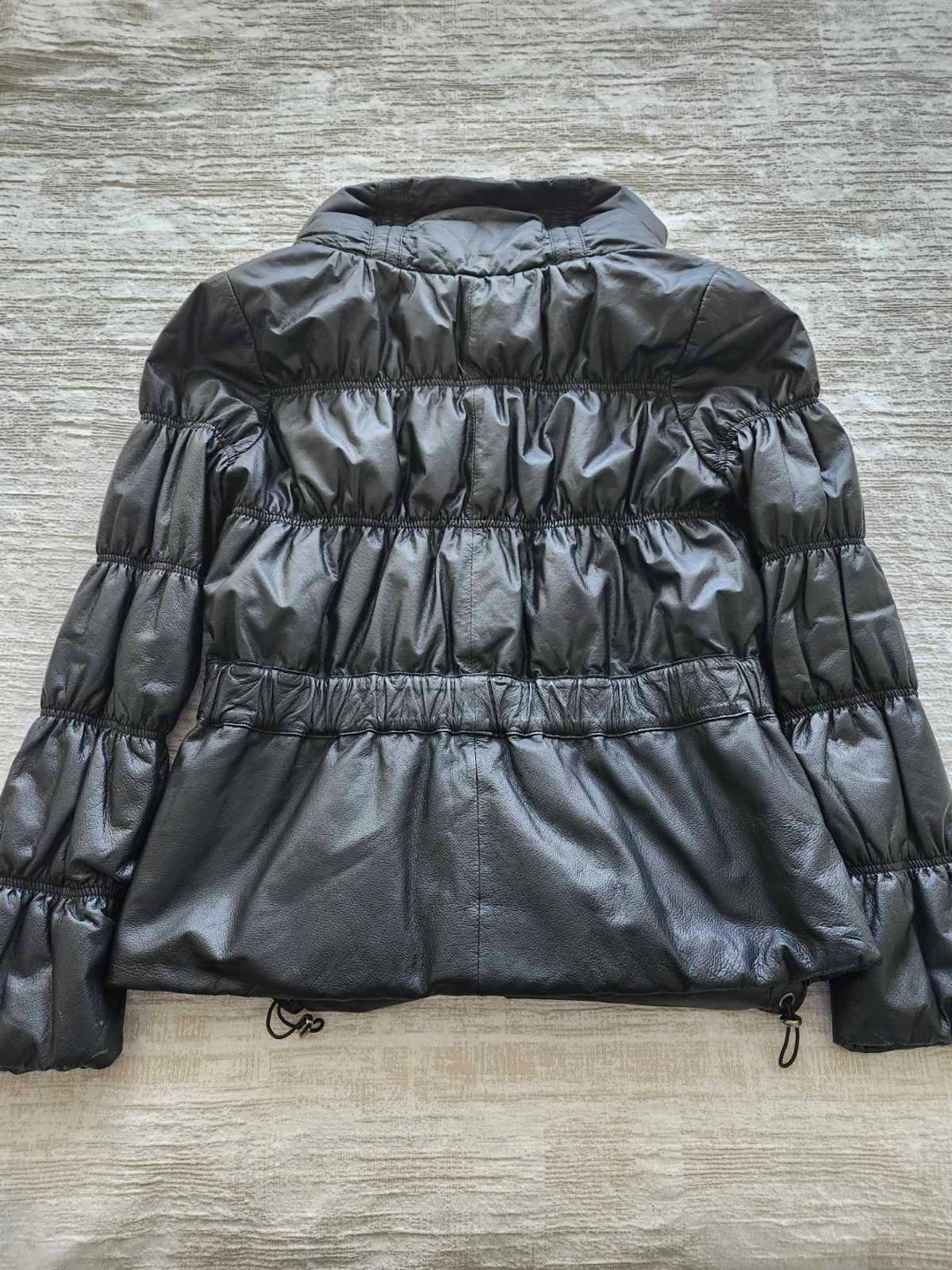 Black Genuine Leather Puffer Jacket with Down Fill - photo 2
