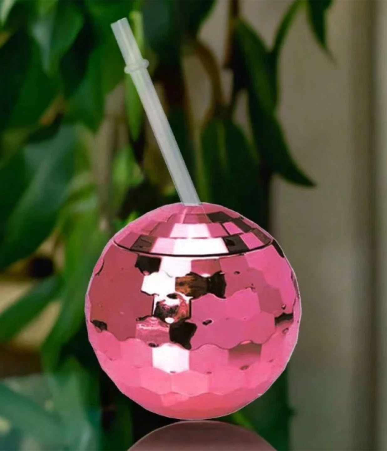 Pink Disco Ball Tumbler with Straw