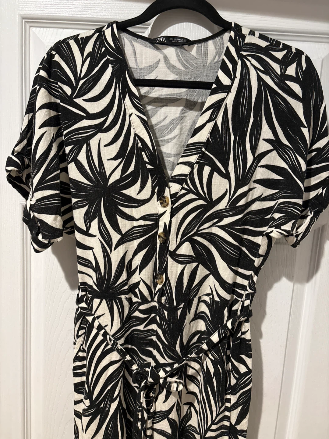 ZARA Black and White Leaf Print Jumpsuit Size S - photo 2