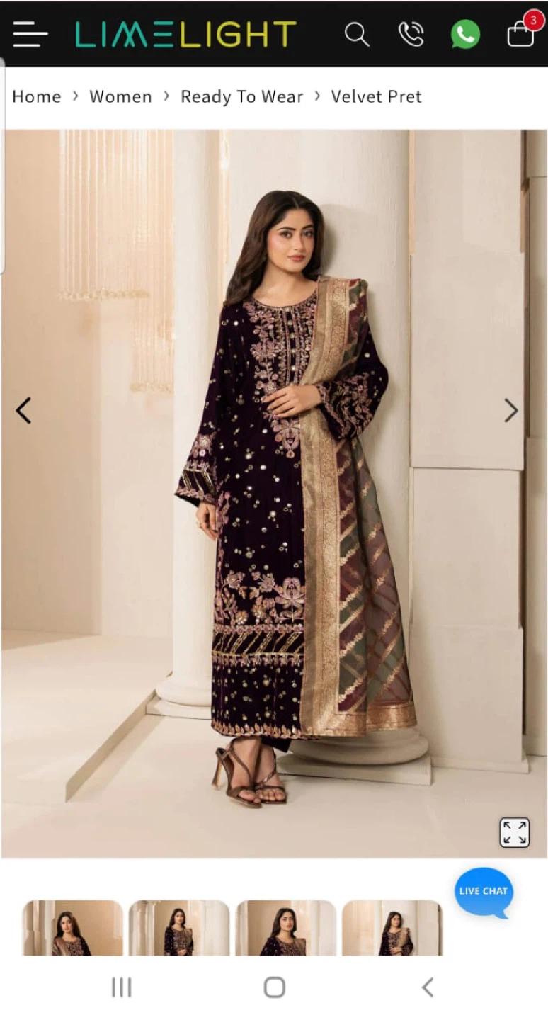 Limelight Velvet Pret Embroidered Women's Dress - photo 3