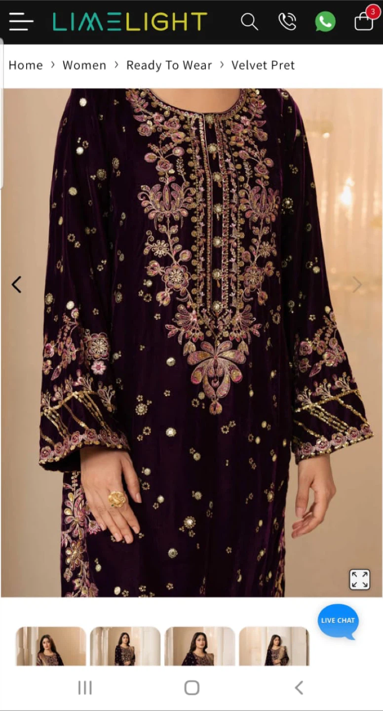 Limelight Velvet Pret Embroidered Women's Dress - photo 4