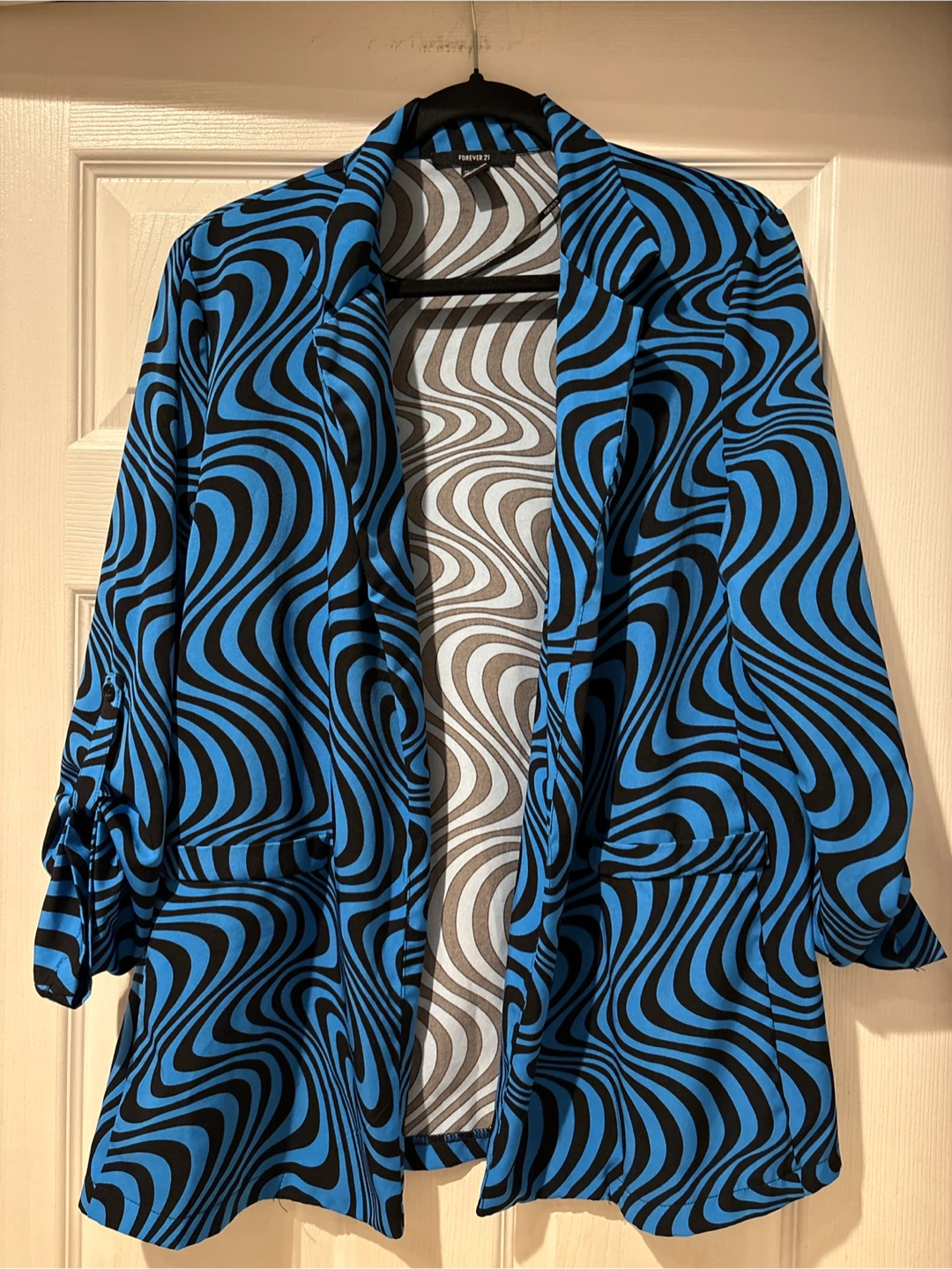 Forever 21 Women's Blue Black Swirl Print Blazer Jacket Size M - photo 2