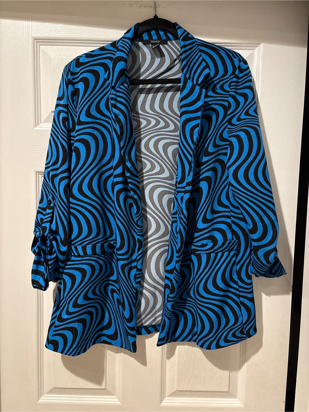 Forever 21 Women's Blue Black Swirl Print Blazer Jacket Size M