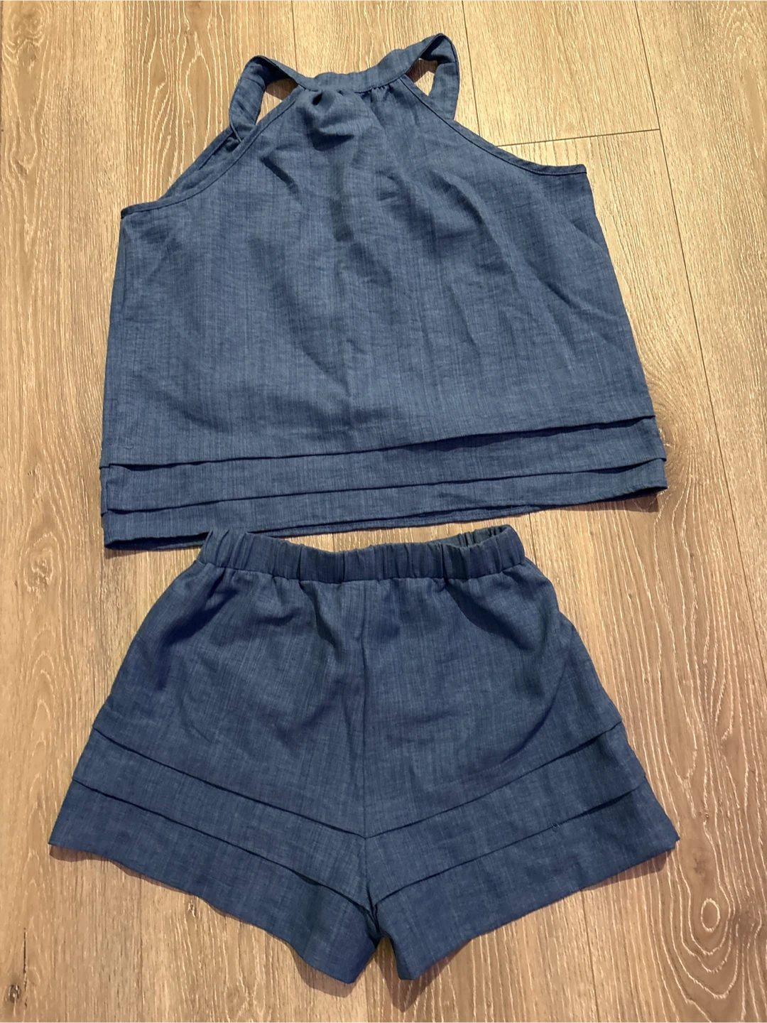Blue Denim Tank Top and Shorts Set - photo 4