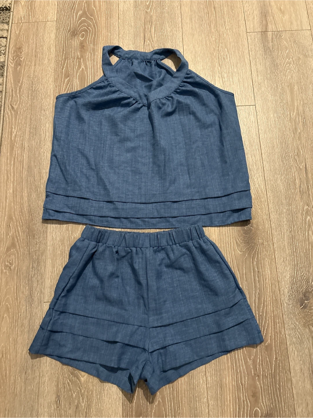 Blue Denim Tank Top and Shorts Set